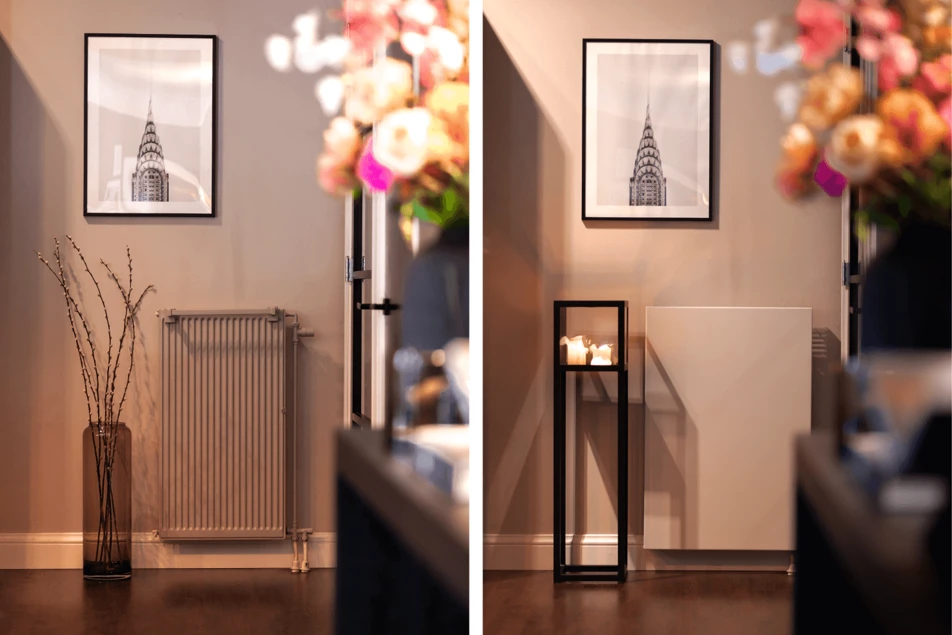 Before & After: radiator without cover & radiator with radiator cover